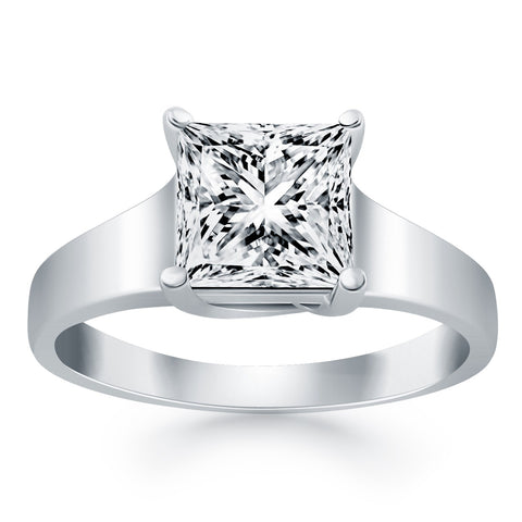 14k White Gold Princess Trellis Solitaire Engagement Ring Mounting