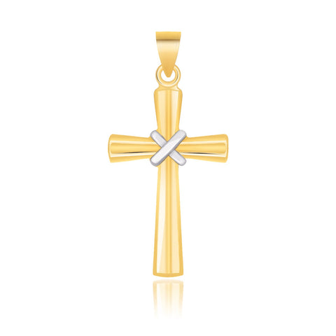 14k Two-Tone Gold Cross Pendant with a Center X Design