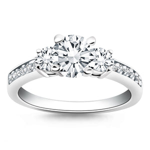 14k White Gold Three Stone Engagement Ring Mounting with Diamond Band