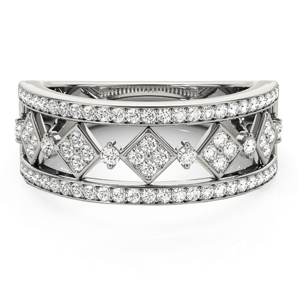 Diamond Studded Square Motif Ring in 14k White Gold (1/2 cttw)