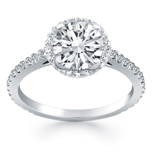 14k White Gold Diamond Halo Cathedral Engagement Ring Mounting