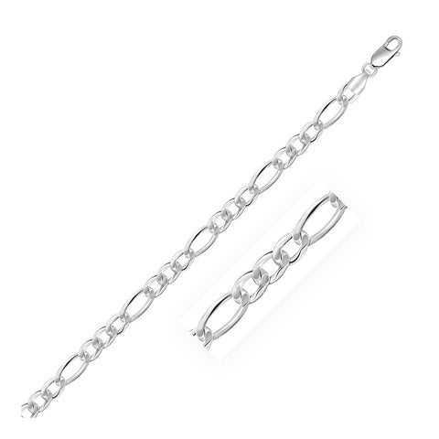 Rhodium Plated 5.5mm Sterling Silver Figaro Style Chain