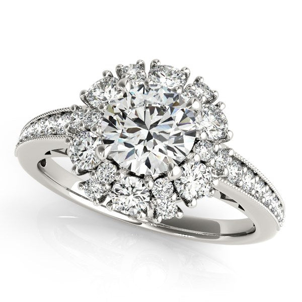 14k White Gold Antique Style Halo Round Diamond Engagement Ring (2 cttw)