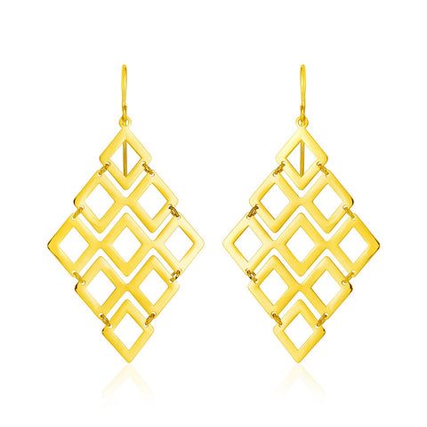 14k Yellow Gold Earrings with Polished Open Diamond Motifs