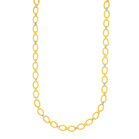 14k Two-Tone Gold Multi-Textured Oval Link Fancy Necklace