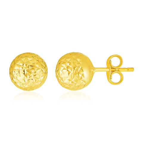 14k Yellow Gold Ball Earrings with Crystal Cut Texture