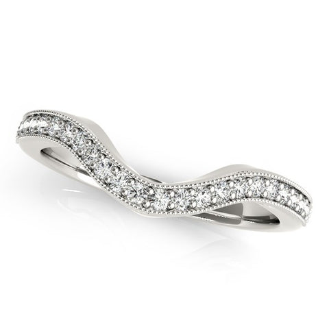 14k White Gold Milgrained Border Curved Diamond Wedding Band (1/5 cttw)