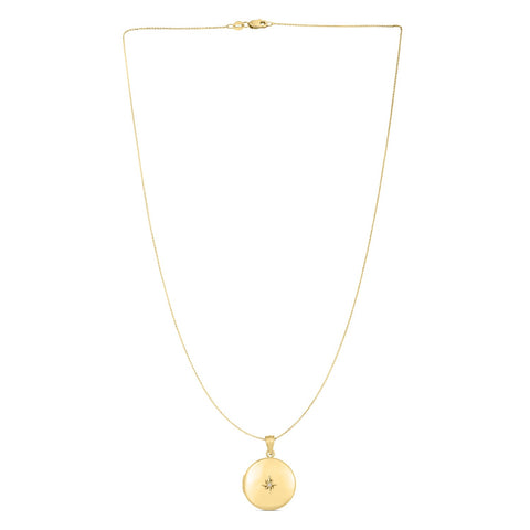 14k Yellow Gold Round North Star Locket Necklace