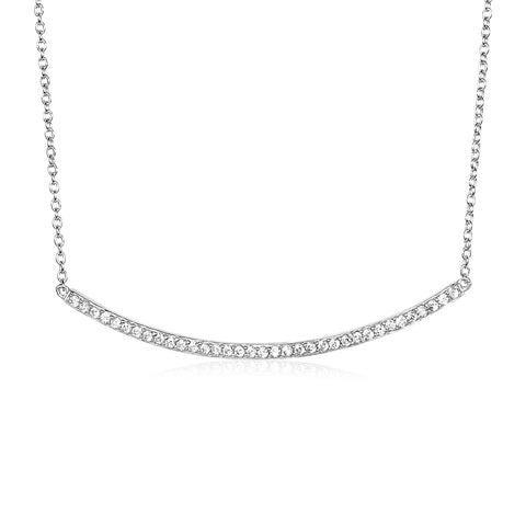 Sterling Silver Curved Bar Necklace with Cubic Zirconias