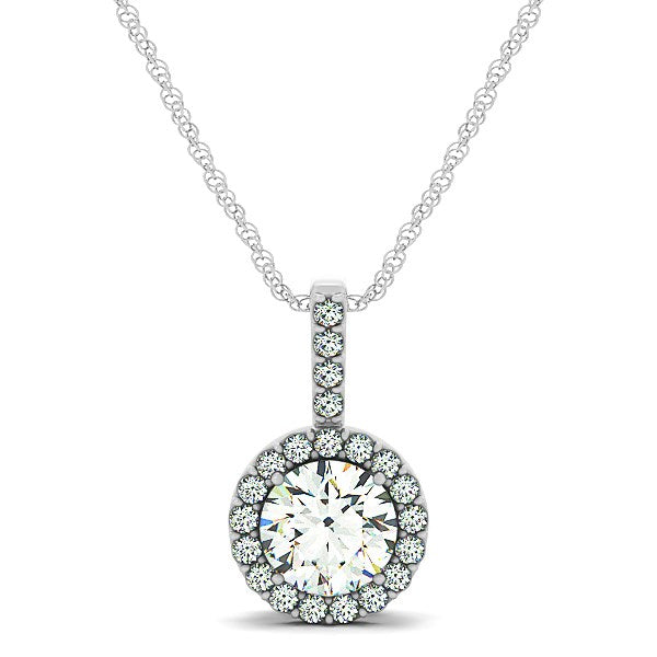 14k White Gold Diamond Halo Round Style Pendant (5/8 cttw)