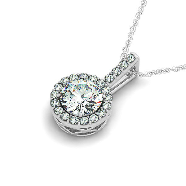 14k White Gold Diamond Halo Round Style Pendant (5/8 cttw)