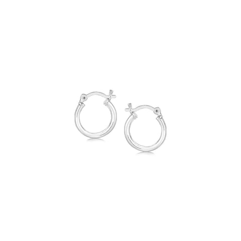 Sterling Silver Rhodium Plated Thin and Small Polished Hoop Earrings (10mm)