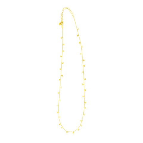 14K Yellow Gold Necklace with Dangling Hearts