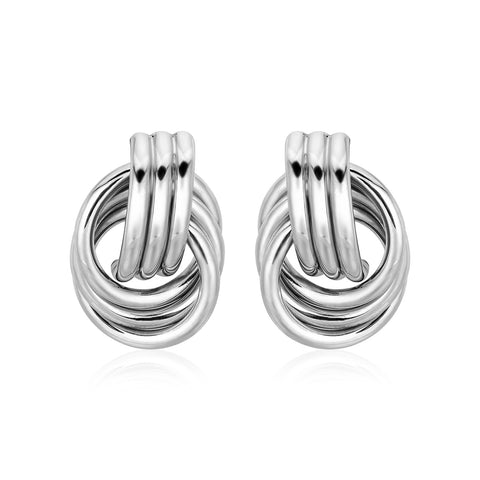 Polished Love Knot Earrings with Interlocking Rings in Sterling Silver