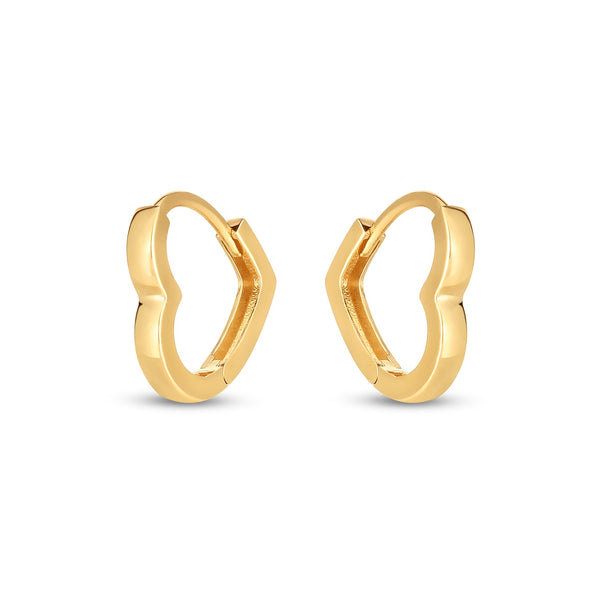 14k Yellow Gold Heart Huggie Hoops