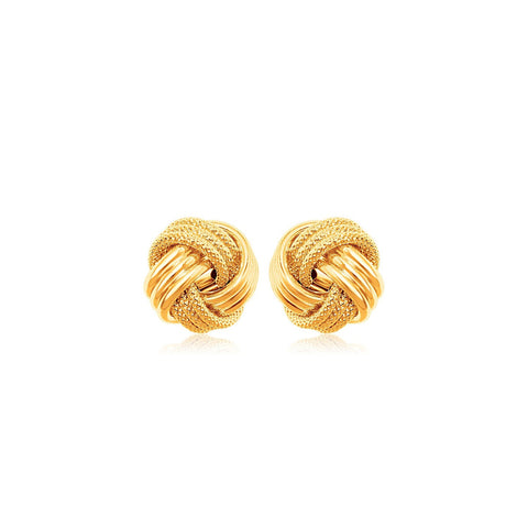 10k Yellow Gold Love Knot with Ridge Texture Earrings