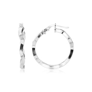 Sterling Silver Round Polished Wavy Profile Hoop Earrings