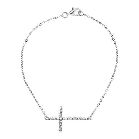 Sterling Silver Cross Bracelet with Cubic Zirconias